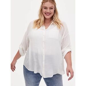 Torrid White drop shoulder button up pocket shirt
